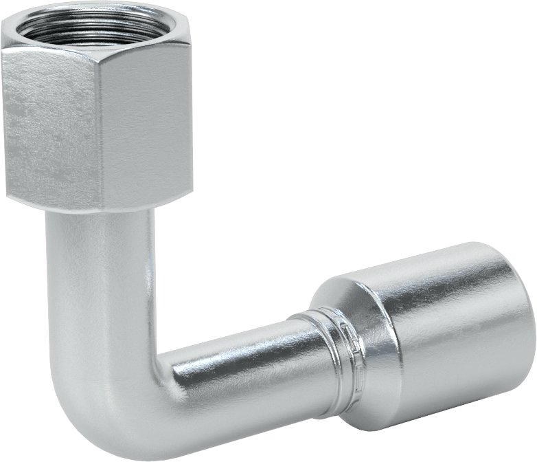 Hidrolik Sıvı için Sıkma Tipi Hortum Adaptörü, 90 Derece, Parker 43 Serisi, 3/4" Hortum İç Çapı, 1-1/16"-12 Dişi