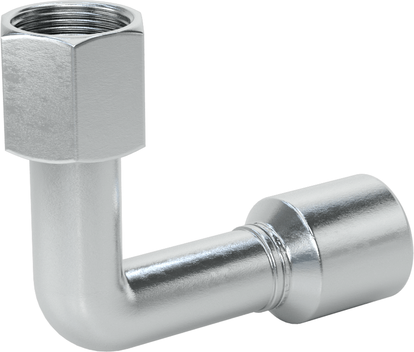 Hidrolik Sıvı için Sıkma Tipi Hortum Adaptörü, 90 Derece, Parker 43 Serisi, 1“ Hortum İç Çap x 1-5/16”-12 Dişi