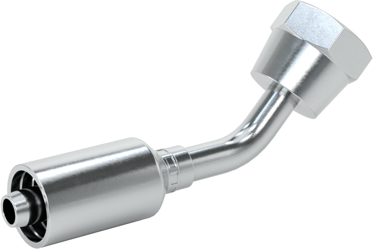 Hidrolik Sıvı için Sıkma Tipi Hortum Adaptörü, 45 Derece, Parker 56 Serisi, 1/4“ Hortum İç Çapı x 9/16”-18 Dişi