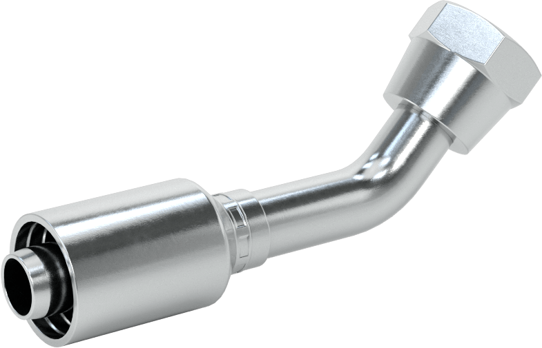 Hidrolik Sıvı için Sıkma Tipi Hortum Adaptörü, 45 Derece, Parker 56 Serisi, 3/8“ Hortum İç Çapı x 9/16”-18 Dişi