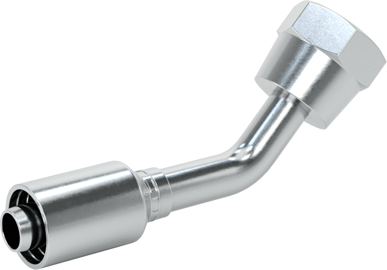 Hidrolik Sıvı için Sıkma Tipi Hortum Adaptörü, 45 Derece, Parker 56 Serisi, 3/8“ Hortum İç Çapı x 3/4”-16 Dişi