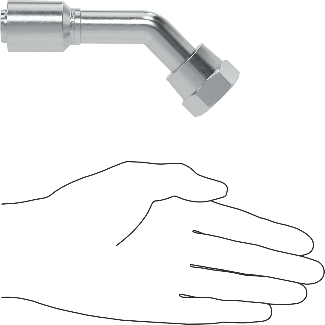 Hidrolik Sıvı için Sıkma Tipi Hortum Adaptörü, 45 Derece, Parker 56 Serisi, 3/4" Hortum İç Çapı, 1-1/16"-12 Dişi