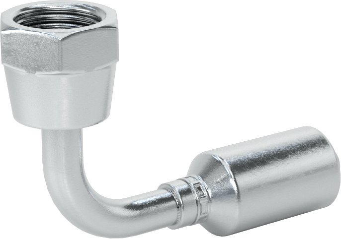 Hidrolik Sıvı için Sıkma Tipi Hortum Adaptörü, 90 Derece, Parker 56 Serisi, 1/4“ Hortum İç Çapı x 9/16”-18 Dişi