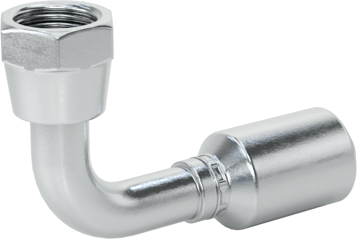 Hidrolik Sıvı için Sıkma Tipi Hortum Adaptörü, 90 Derece, Parker 56 Serisi, 3/8“ Hortum İç Çapı x 9/16”-18 Dişi