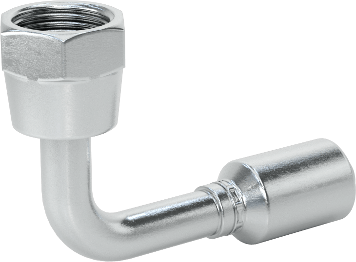 Hidrolik Sıvı için Sıkma Tipi Hortum Adaptörü, 90 Derece, Parker 56 Serisi, 3/8“ Hortum İç Çapı x 3/4”-16 Dişi