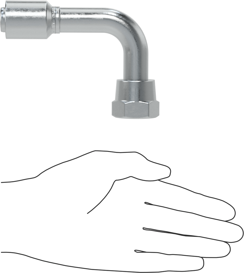 Hidrolik Sıvı için Sıkma Tipi Hortum Adaptörü, 90 Derece, Parker 56 Serisi, 3/4" Hortum İç Çapı, 1-1/16"-12 Dişi