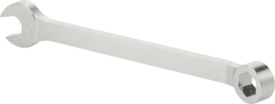 Mat Krom Kaplama Kombinasyon Anahtarı, 6 Noktalı Açıklıklarla, 10 mm Boyut, 6-1/4" Toplam Uzunluk