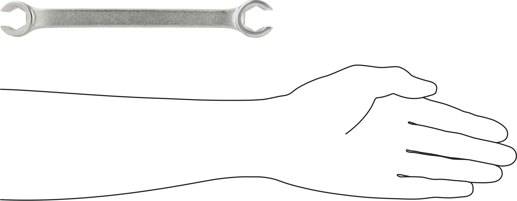 Altıgen Güvenli Tutuşlu Açık Uçlu Anahtar, 16 mm x 18 mm Boyut, 8-7/8" Toplam Uzunluk
