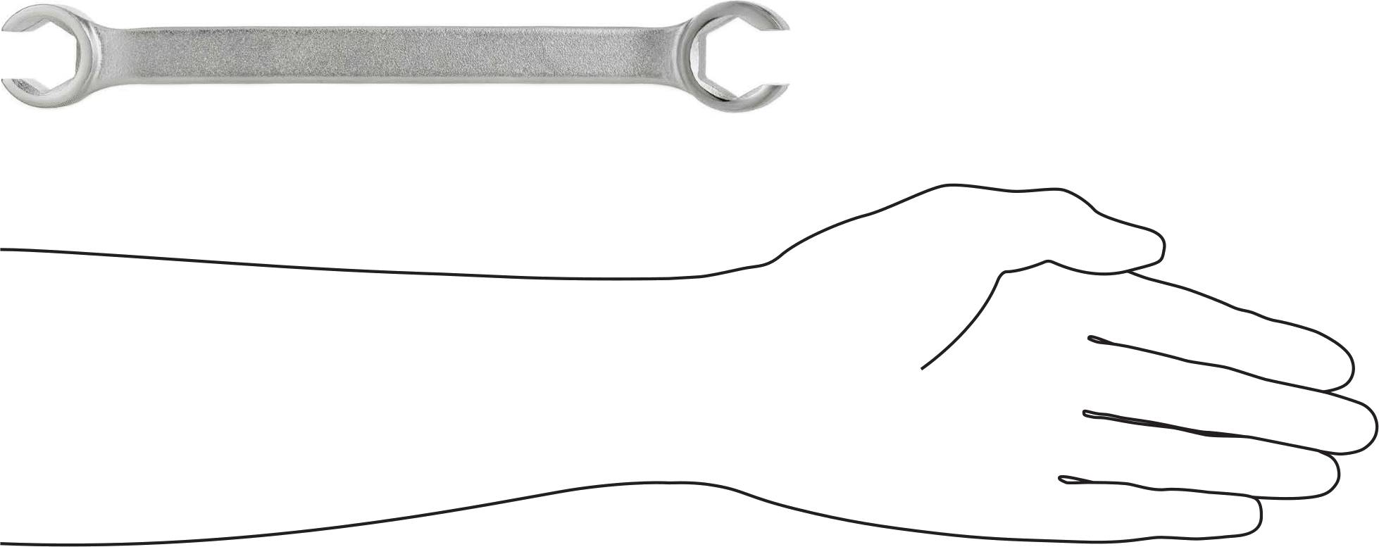 Altıgen Güvenli Tutuşlu Açık Uçlu Anahtar, 19 mm x 21 mm Boyut, 9-1/2" Toplam Uzunluk