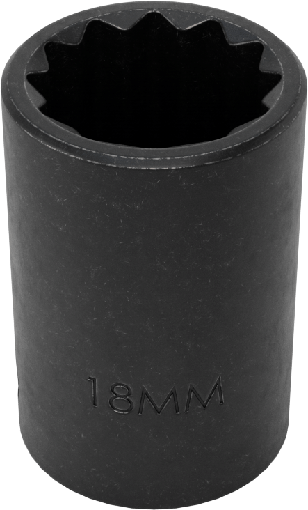 12 Noktalı Standart Darbeli Soket, 1/2" Kare Tahrik, 18 mm Boyut