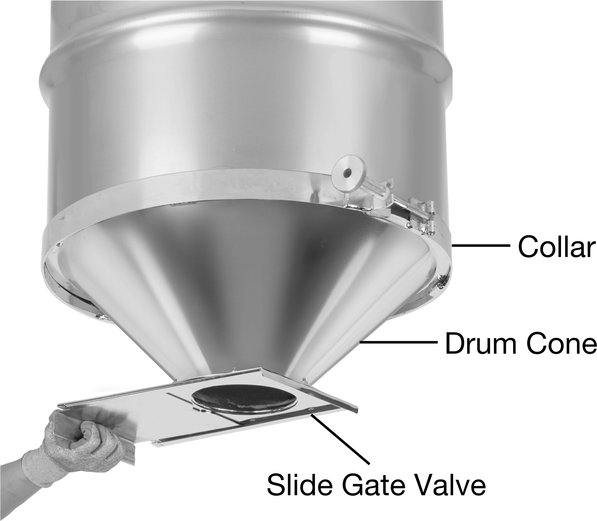Drum Cone Shown Installed with Collar and Slide Gate Valve