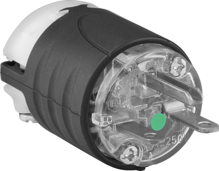 Sure-Grip Düz Uçlu Konektör, Üç Kanatlı Erkek Fiş, Topraklanmış, NEMA 6-15, Siyah