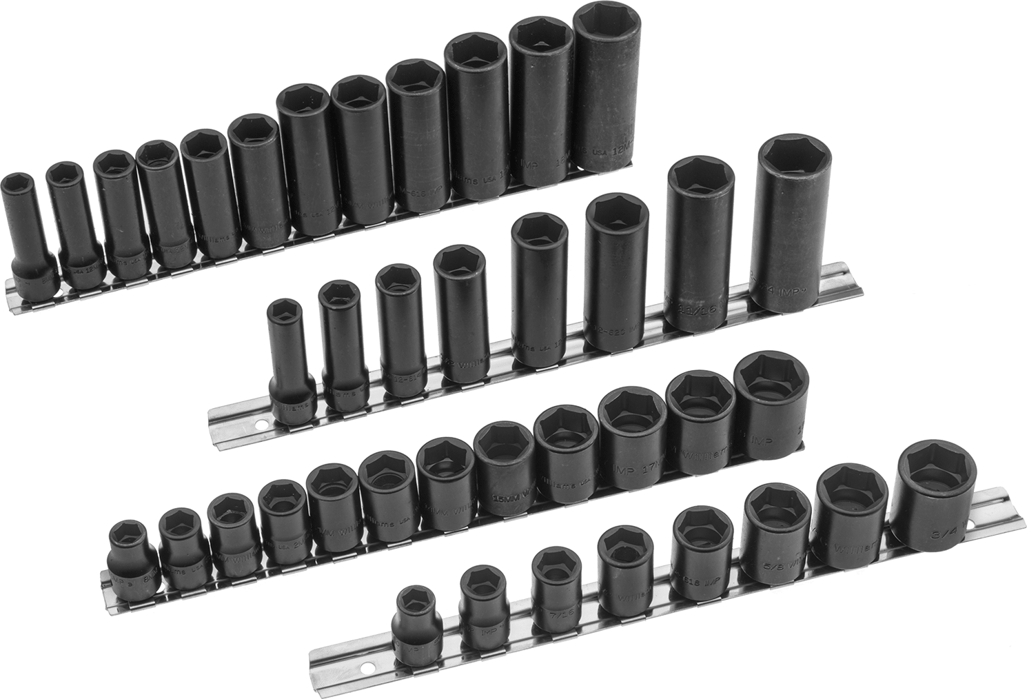 6 Uçlu Darbeli Soket, 40 Parça İnç ve Metrik Set, 3/8" Tahrik, Standart ve Derin Soketler