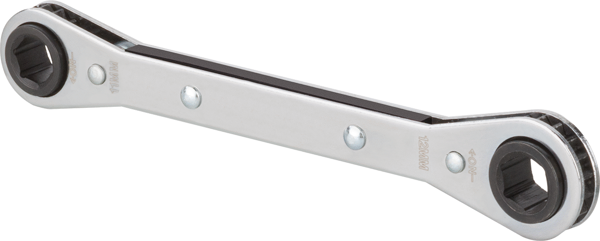 İki Başlı Cırcırlı Kutu Anahtarı, 6 Noktalı Açıklıklarla, 11 mm x 13 mm Boyut, 6-7/8" Uzunluk