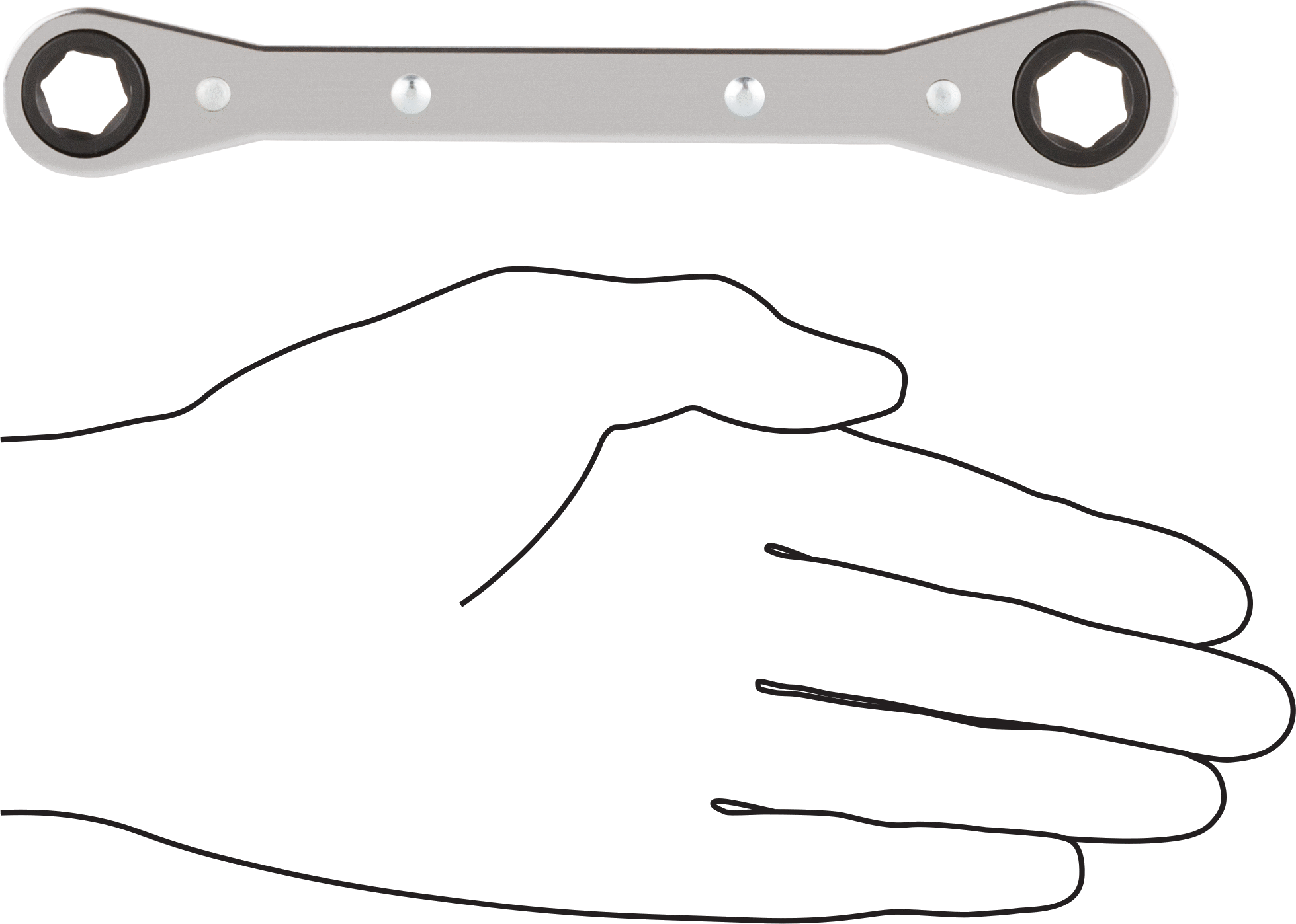 İki Başlı Cırcırlı Kutu Anahtarı, 6 Noktalı Açıklıklarla, 11 mm x 12 mm Boyut, 6-7/8" Uzunluk