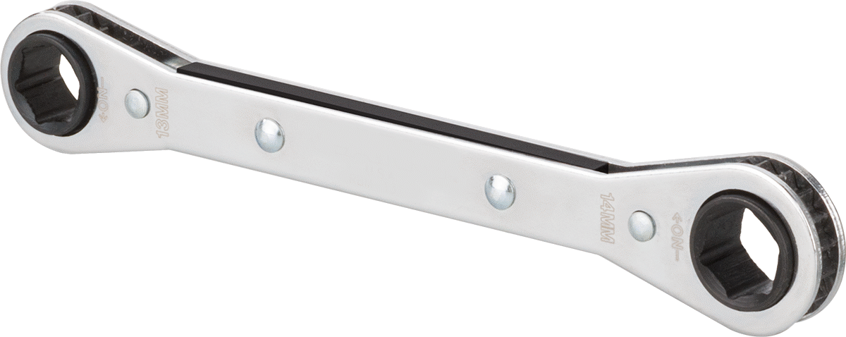 İki Başlı Cırcırlı Kutu Anahtarı, 6 Noktalı Açıklıklarla, 13 mm x 14 mm Boyut, 6-7/8" Uzunluk