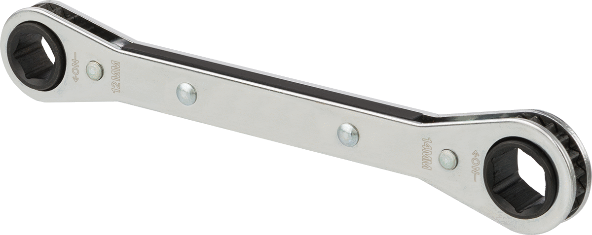 İki Başlı Cırcırlı Kutu Anahtarı, 6 Noktalı Açıklıklarla, 12 mm x 14 mm Boyut, 6-7/8" Uzunluk