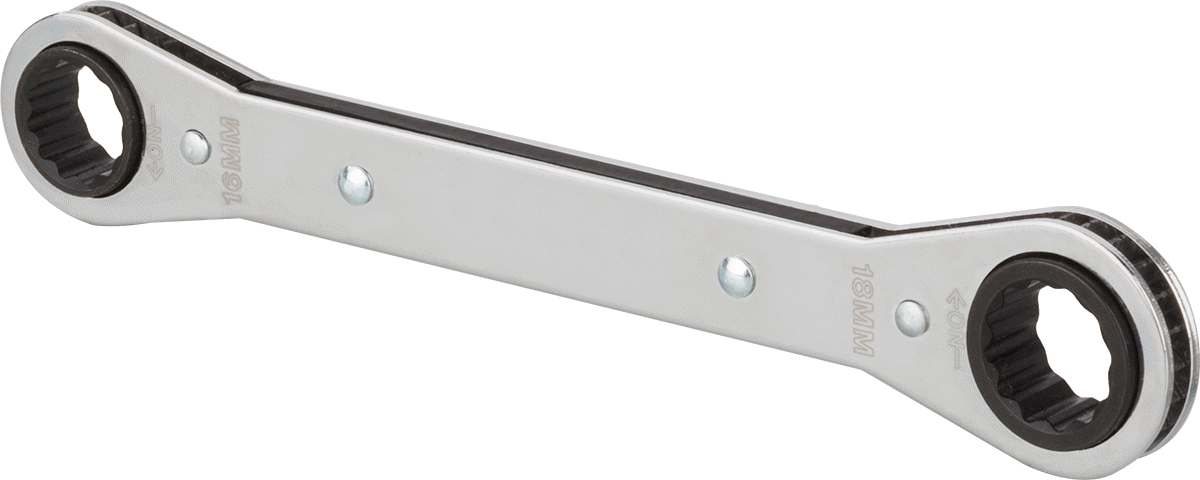 İki Başlı Cırcırlı Kutu Anahtarı, 12 Noktalı Açıklıklı, 16 mm x 18 mm Boyut, 8-1/8" Uzunluk