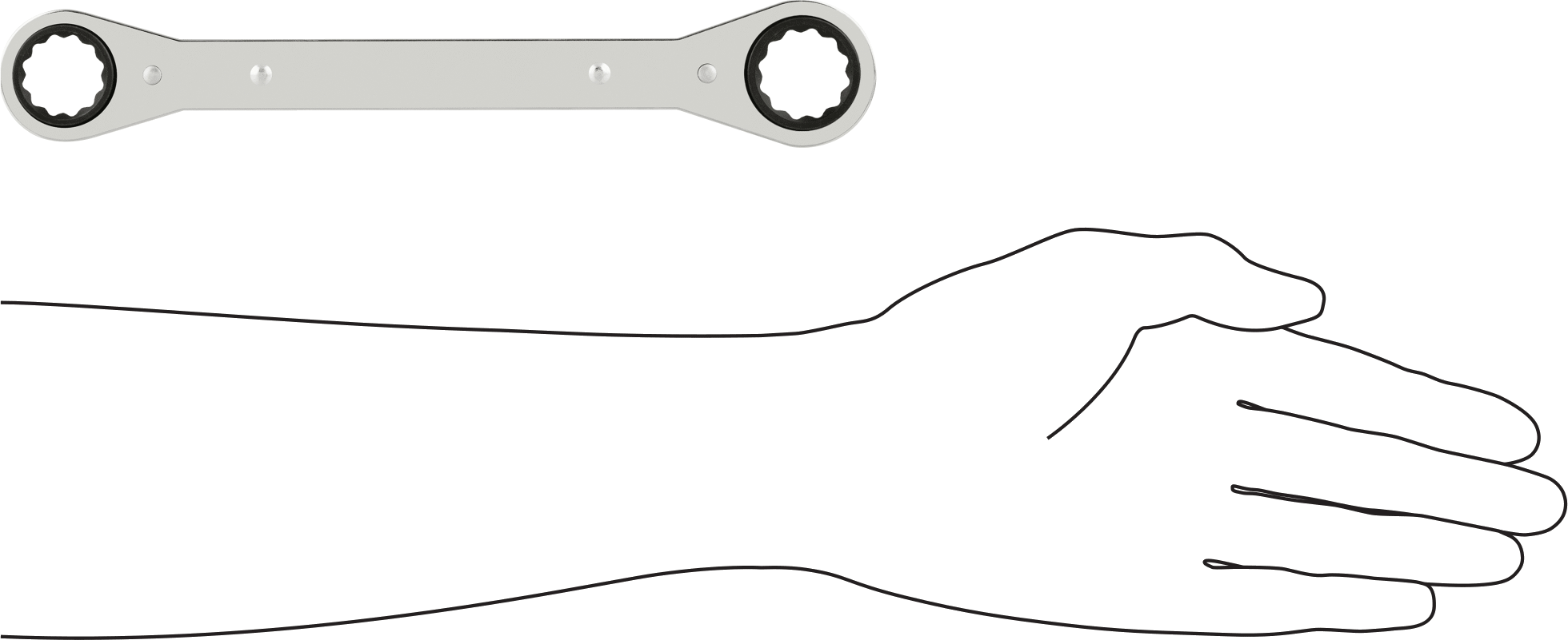 İki Başlı Cırcırlı Kutu Anahtarı, 12 Noktalı Açıklıklı, 19 mm x 21 mm Boyut, 9-1/4" Uzunluk