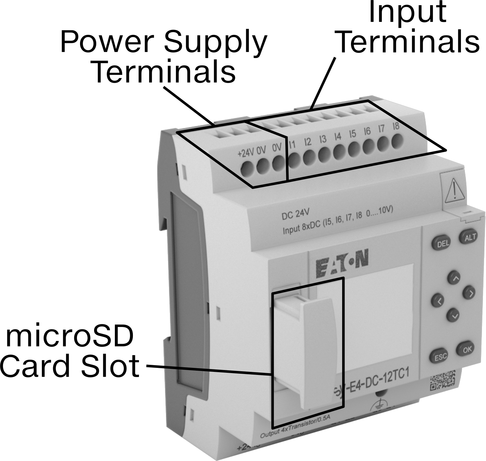 Eaton Easy E4 Serisi Kompakt PLC, Ekranlı, 4 Transistör Çıkışı, 24VDC, Vida Terminali