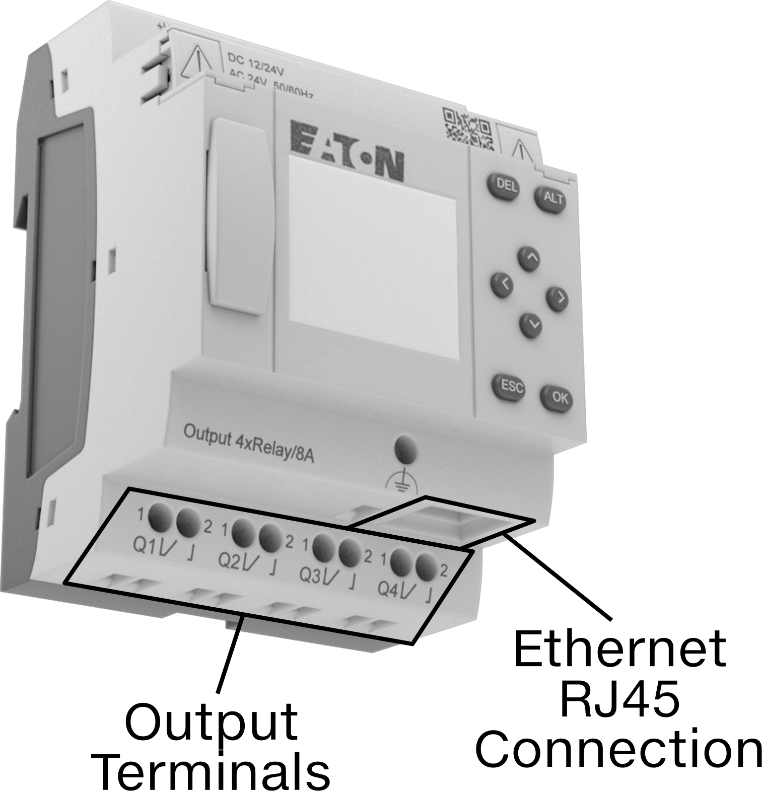 Eaton Easy E4 Serisi Kompakt PLC, Ekran, 4 Röle Çıkışı, 100-240VAC/VDC, Yaylı Kelepçe
