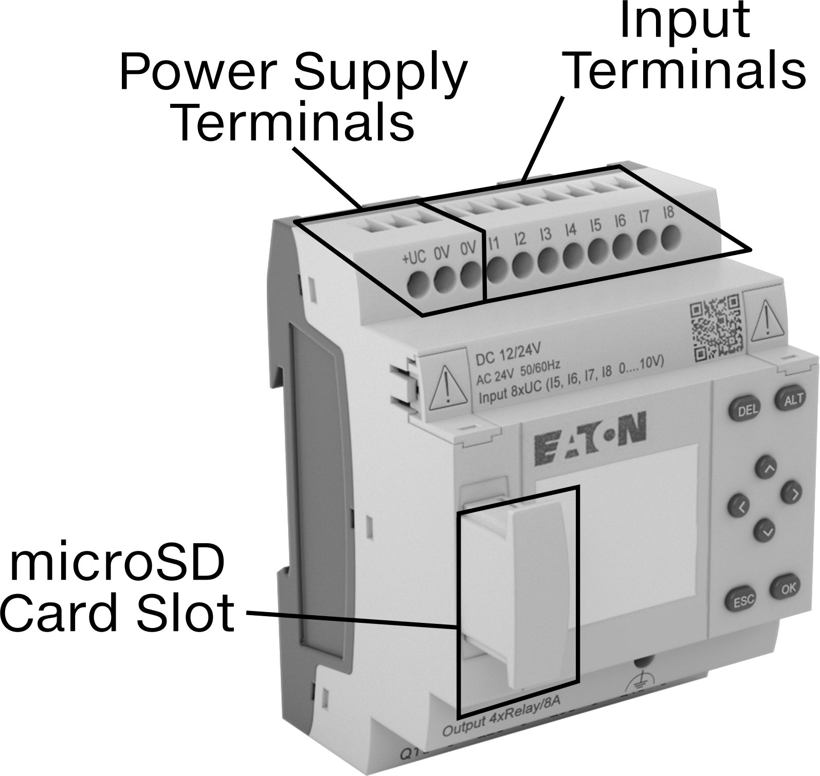 Eaton Easy E4 Serisi Kompakt PLC, Ekran, 4 Röle Çıkışı, 100-240VAC/VDC, Yaylı Kelepçe