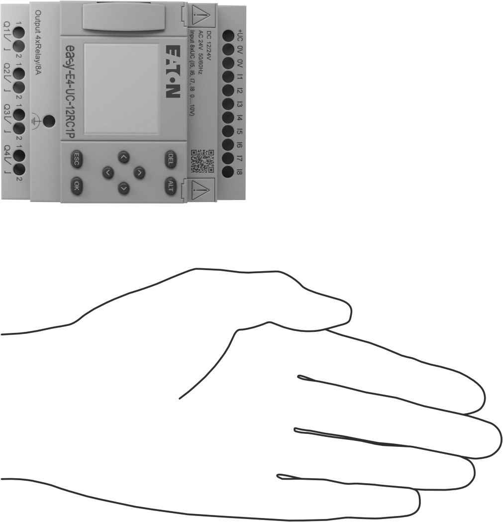 Eaton Easy E4 Serisi Kompakt PLC, Ekran, 4 Röle Çıkışı 12VDC, 24VAC/DC, Yaylı Kelepçe