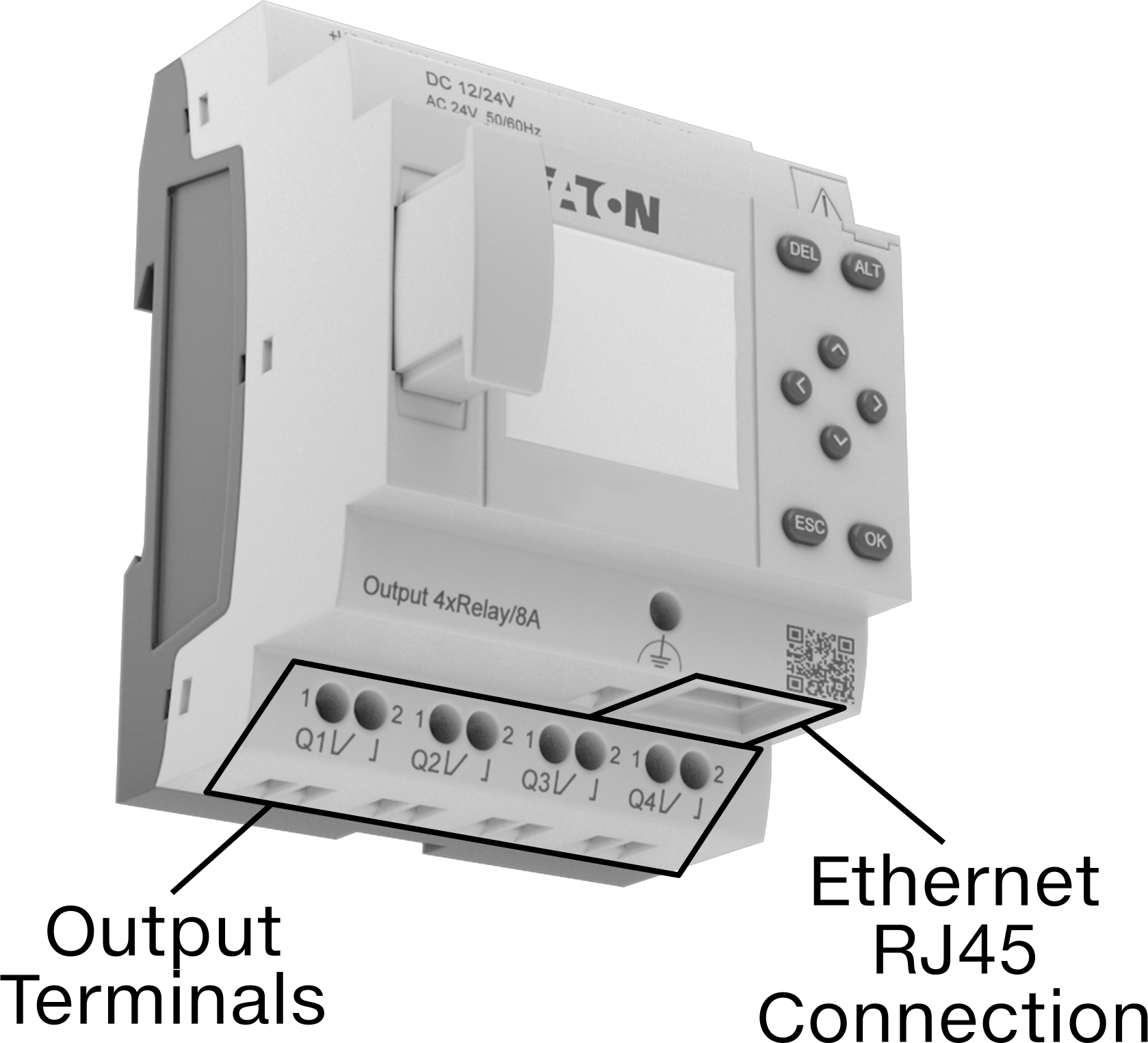Eaton Easy E4 Serisi Kompakt PLC, Ekranlı, 4 Çıkış 12VDC, 24VAC/VDC, Vida Terminali
