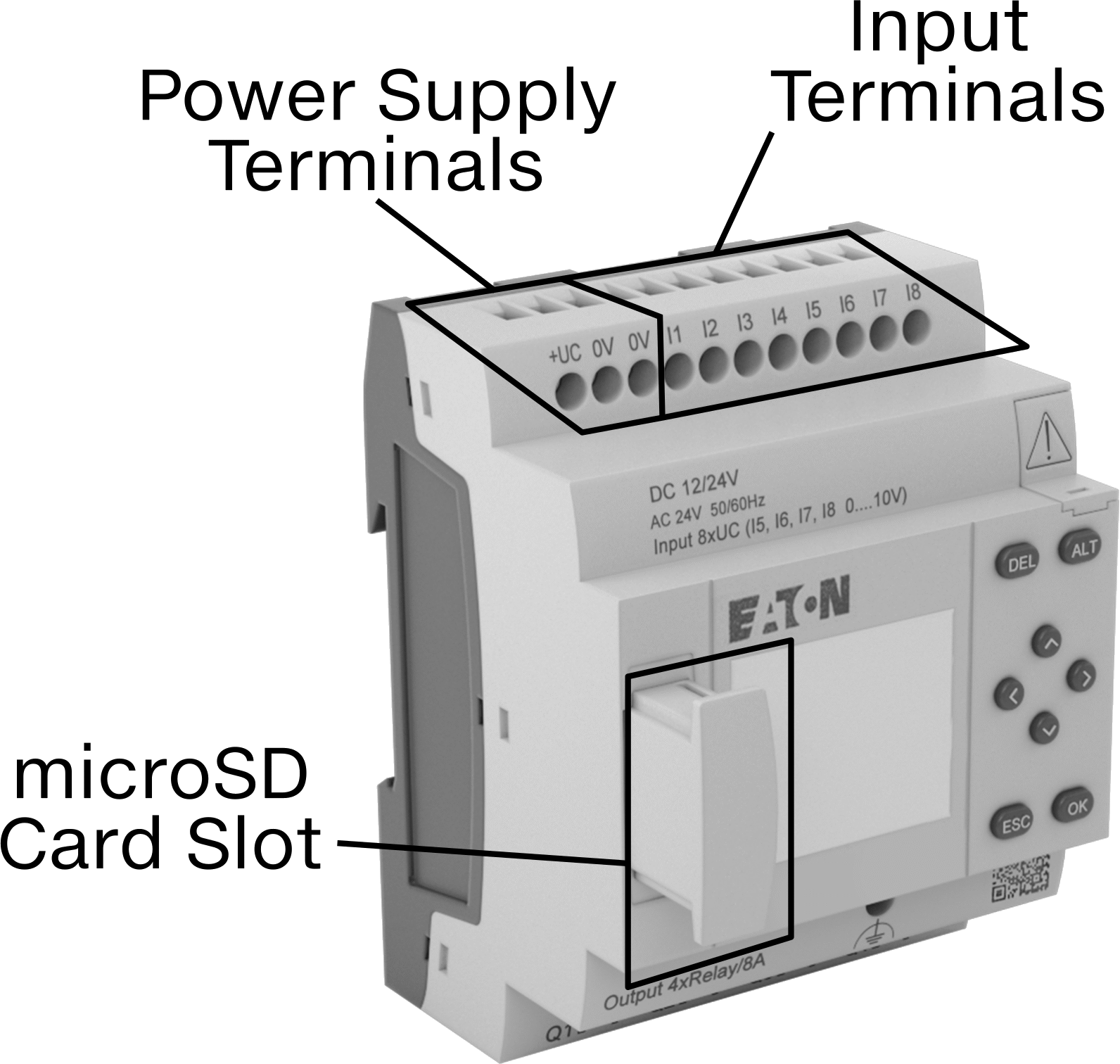 Eaton Easy E4 Serisi Kompakt PLC, Ekranlı, 4 Çıkış 12VDC, 24VAC/VDC, Vida Terminali