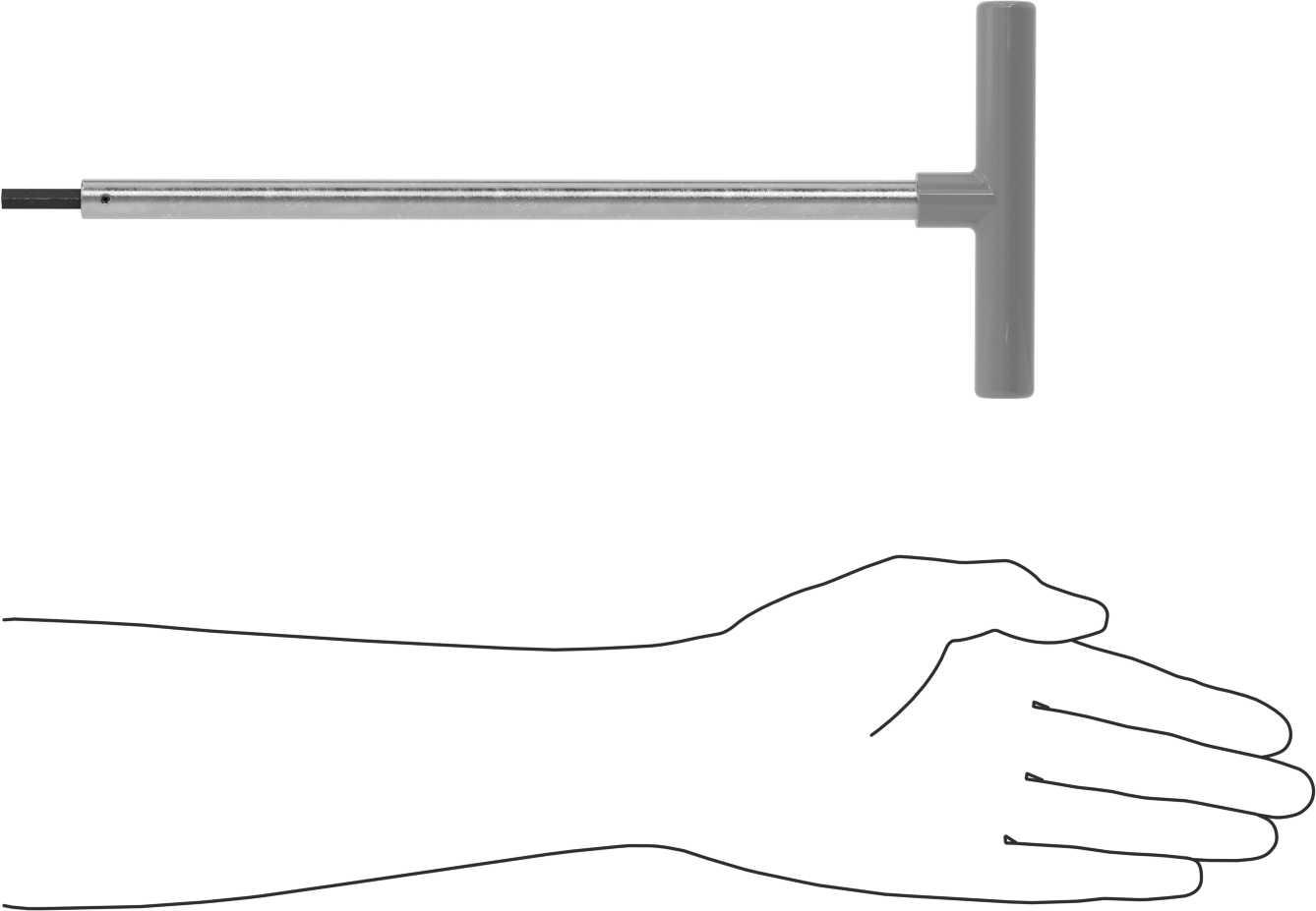 Uzun Uçlu T Saplı Altıgen Anahtar, 1/4" Tahrik Boyutu, 13" Toplam Uzunluk