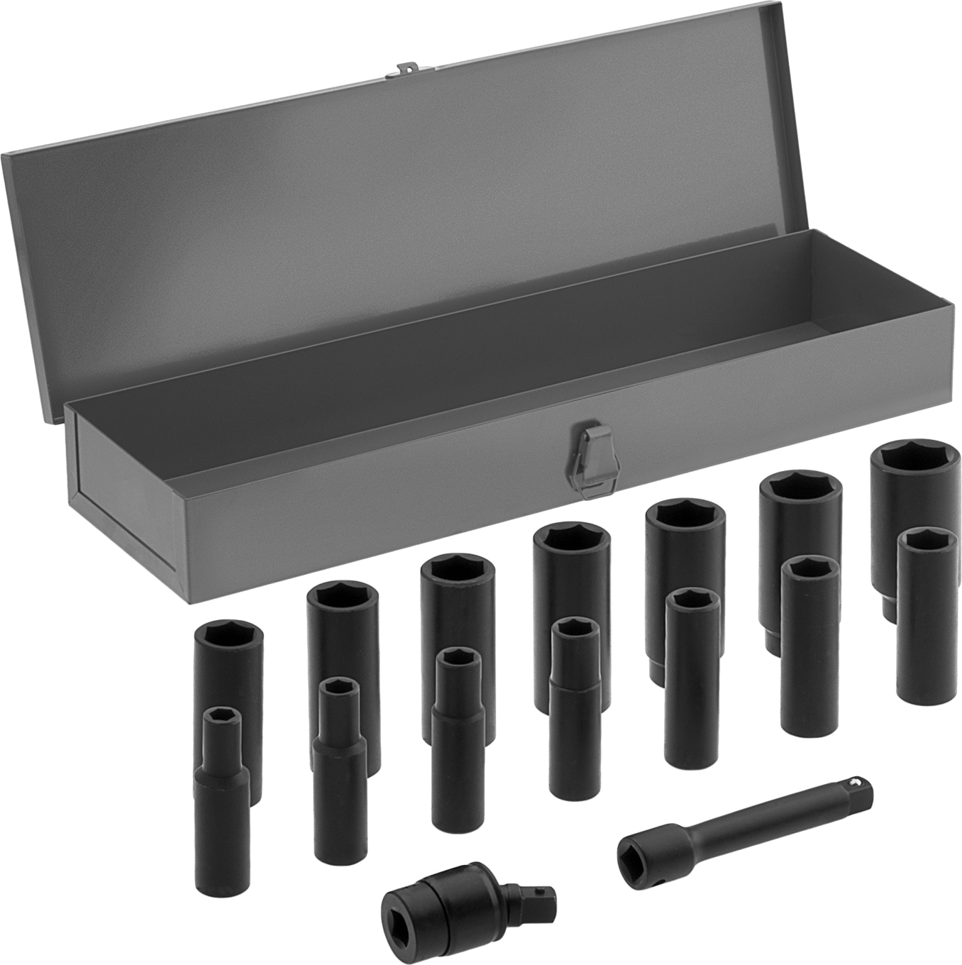 6 Uçlu Darbeli Soket, 16 Parça Set, 1/2" Tahrik, Derin Soketler