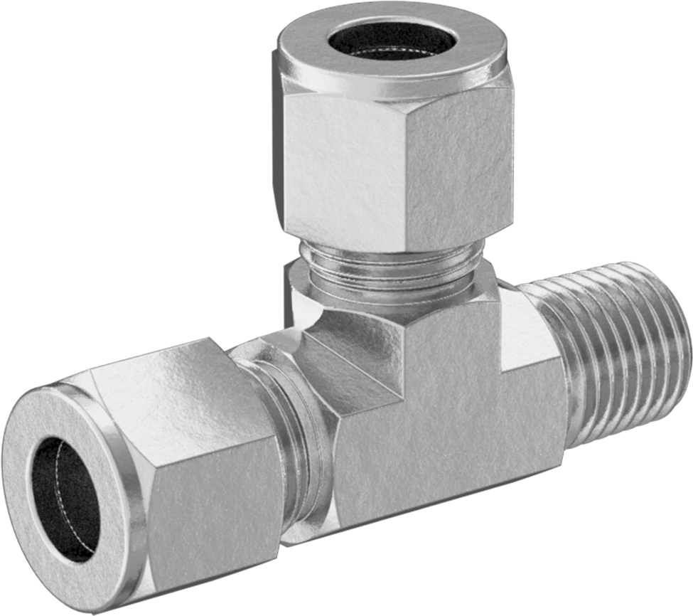 Bakır Boru için Hassas Sıkıştırma Bağlantı Elemanı, 3/8" Boru Dış Çapı x 1/4 NPT Erkek için Dik Açı T