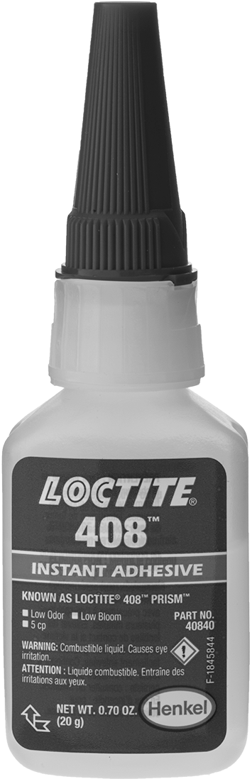 Anında Yapışan Yapıştırıcı, Optik Olarak Şeffaf, Loctite® 408, 0,7 FL. oz. Şişe