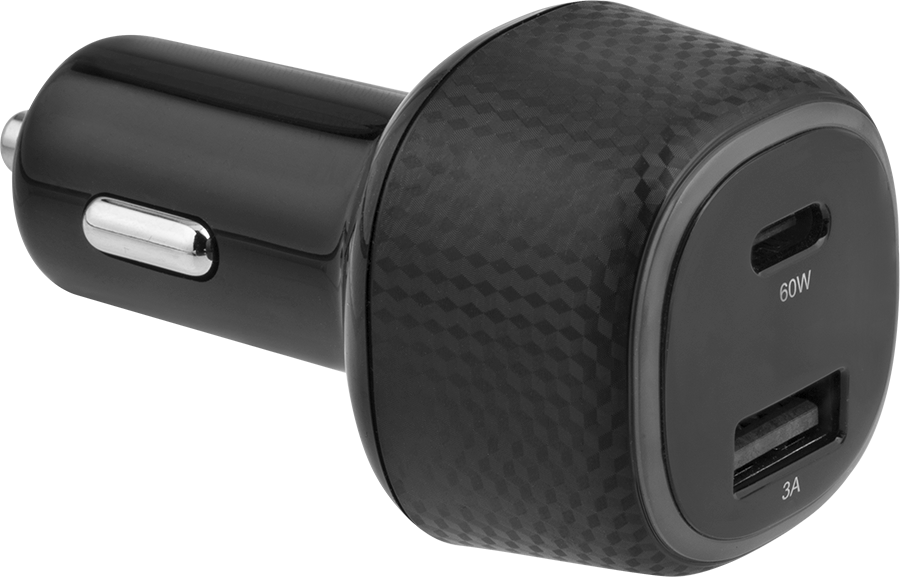 USB Şarj Cihazı, Araç Fişi ile, 1 USB-A, 1 USB-C, Siyah