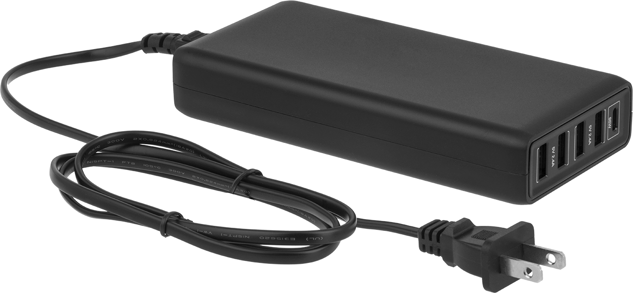 USB Şarj Cihazı, Düz Bıçaklı Fişli, 5 Ports