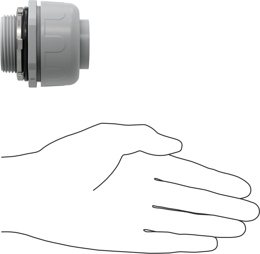 Sıvı Geçirmez Esnek Plastik Kanal Adaptörü, Düz, 1-1/4 Push-In Dişi x 1-1/4 NPT Erkek, Gri