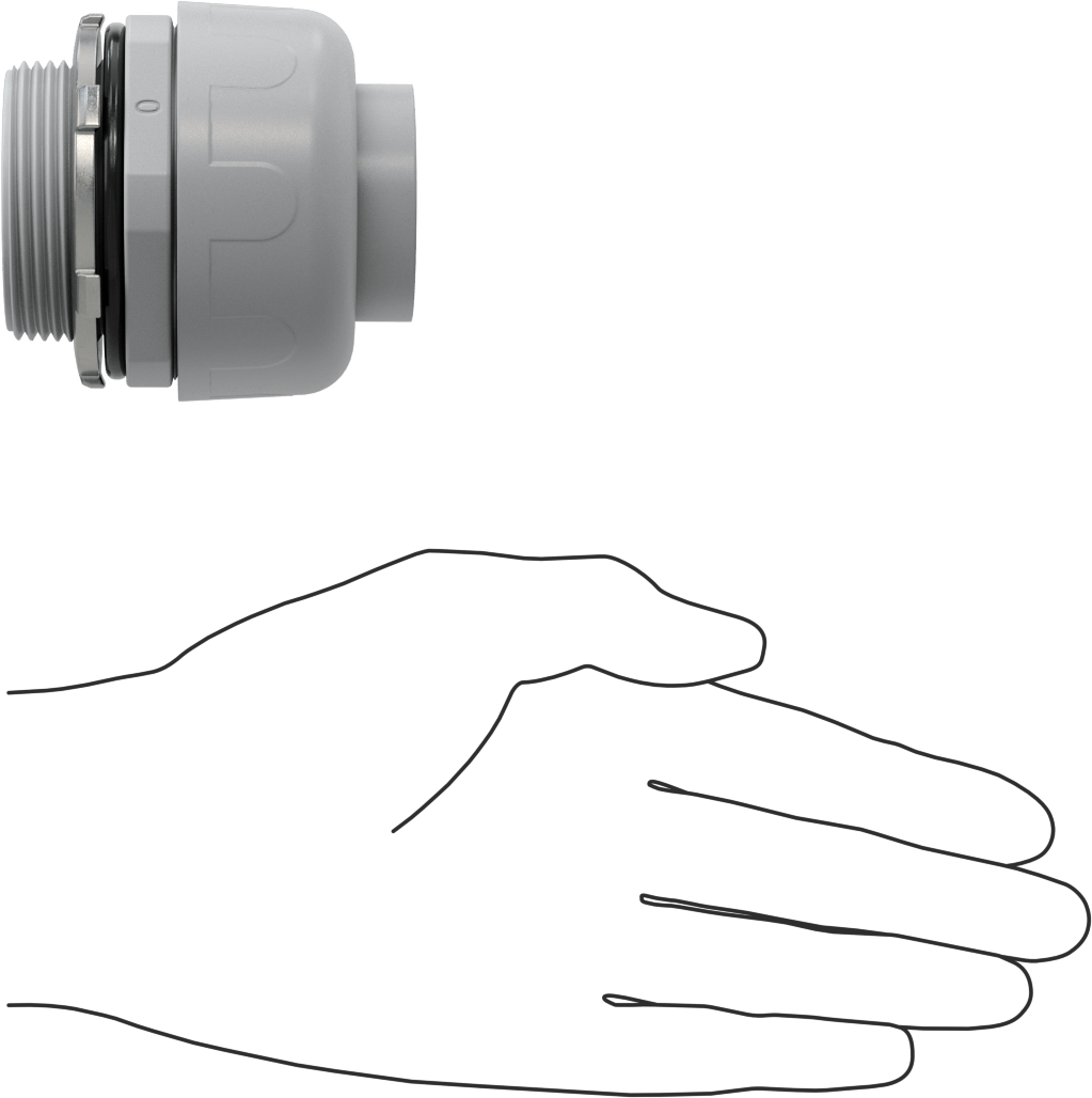 Sıvı Geçirmez Esnek Plastik Kanal Adaptörü, Düz, 1-1/2 Push-In Dişi x 1-1/2 NPT Erkek, Gri