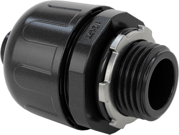 Sıvı Geçirmez Esnek Plastik Kanal Adaptörü, Düz, 3/8 Push-In Dişi x 1/2 NPT Erkek, Siyah
