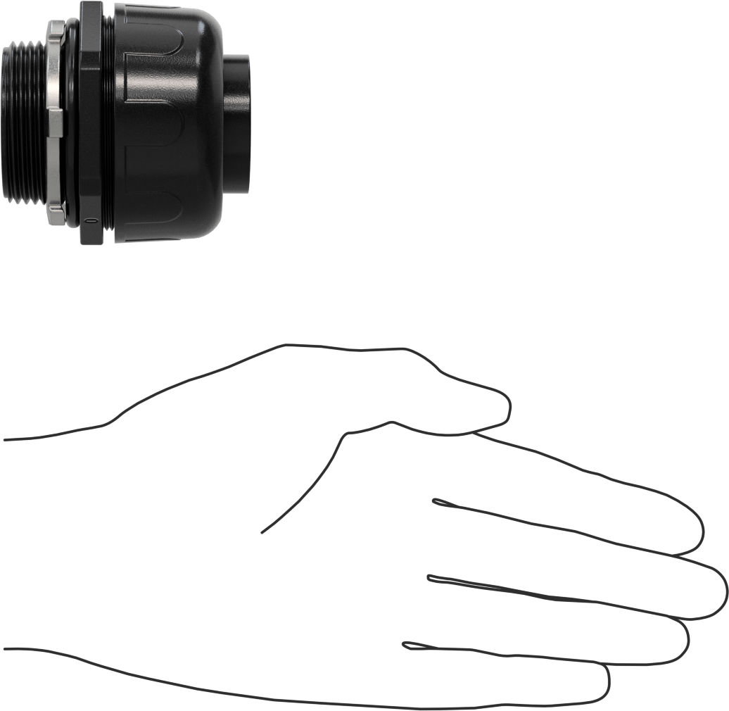 Sıvı Geçirmez Esnek Plastik Kanal Adaptörü, Düz, 1-1/4 Push-In Dişi x 1-1/4 NPT Erkek, Siyah