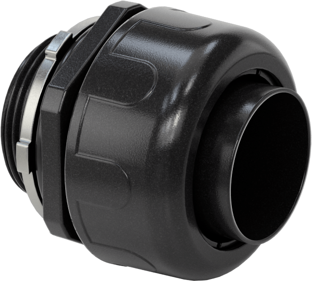 Sıvı Geçirmez Esnek Plastik Kanal Adaptörü, Düz, 1-1/4 Push-In Dişi x 1-1/4 NPT Erkek, Siyah