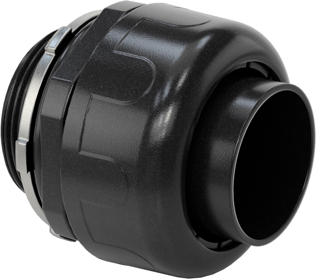 Sıvı Geçirmez Esnek Plastik Kanal Adaptörü, Düz, 1-1/2 Push-In Dişi x 1-1/2 NPT Erkek, Siyah