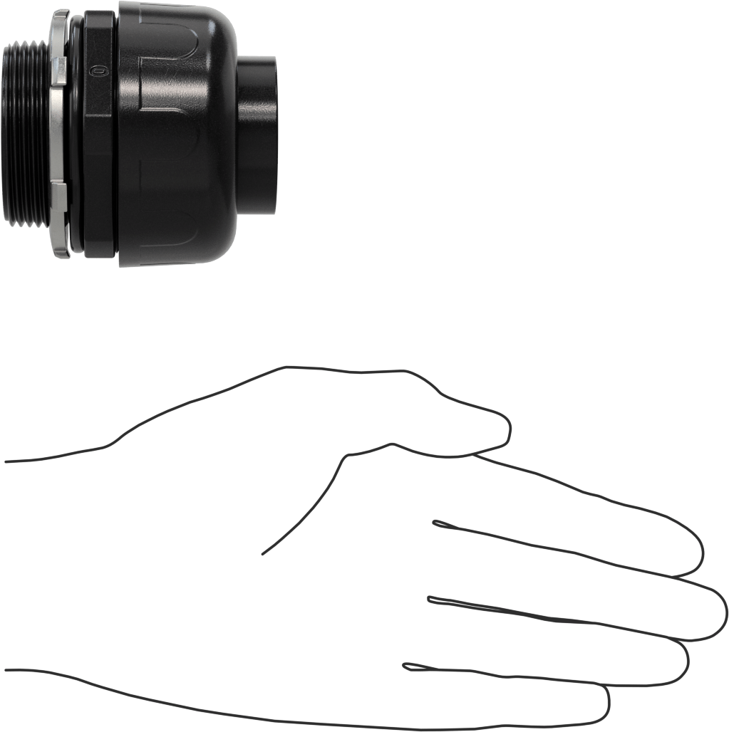 Sıvı Geçirmez Esnek Plastik Kanal Adaptörü, Düz, 1-1/2 Push-In Dişi x 1-1/2 NPT Erkek, Siyah