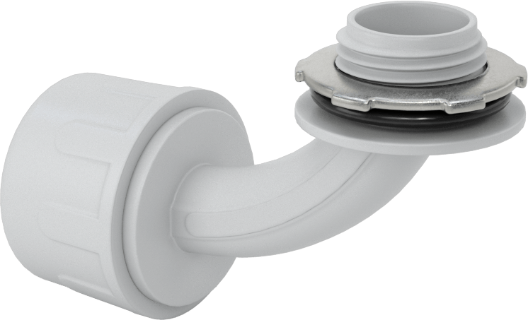 Sıvı Geçirmez Esnek Plastik Kanal Adaptörü, 90 Derece Dirsek, 3/8 Push-In Dişi x 1/2 NPT Erkek, Gri