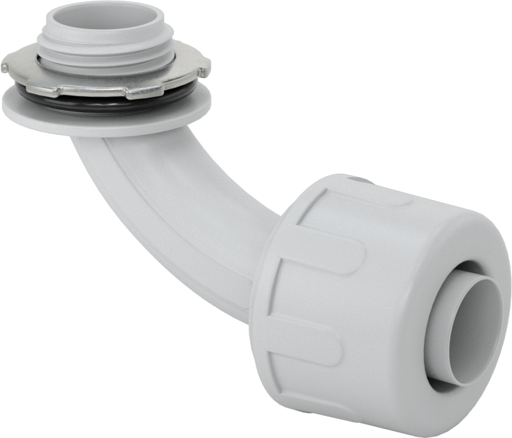 Sıvı Geçirmez Esnek Plastik Kanal Adaptörü, 90 Derece Dirsek, 1/2 Push-In Dişi x 1/2 NPT Erkek, Gri