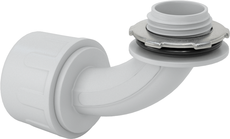 Sıvı Geçirmez Esnek Plastik Kanal Adaptörü, 90 Derece Dirsek, 1/2 Push-In Dişi x 1/2 NPT Erkek, Gri
