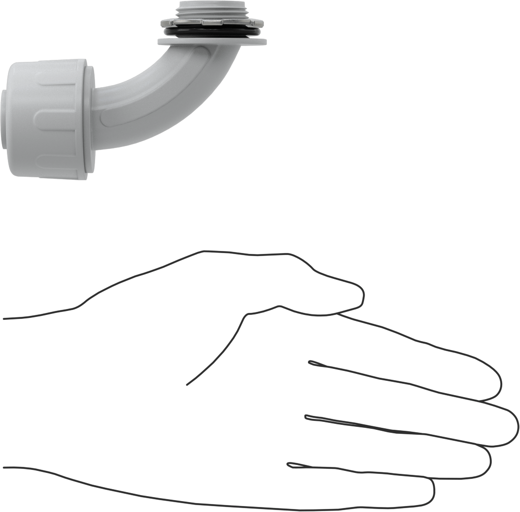 Sıvı Geçirmez Esnek Plastik Kanal Adaptörü, 90 Derece Dirsek, 3/4 Push-In Dişi x 3/4 NPT Erkek, Gri