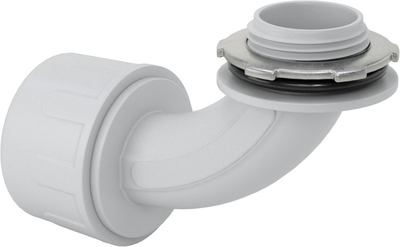 Sıvı Geçirmez Esnek Plastik Kanal Adaptörü, 90 Derece Dirsek, 3/4 Push-In Dişi x 3/4 NPT Erkek, Gri