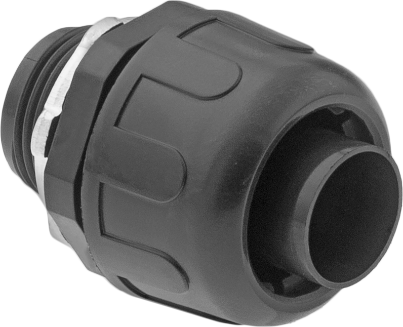 Sıvı Geçirmez Esnek Plastik Kanal Adaptörü, Düz, 3/4 Push-In Dişi x 3/4 NPT Erkek, Siyah