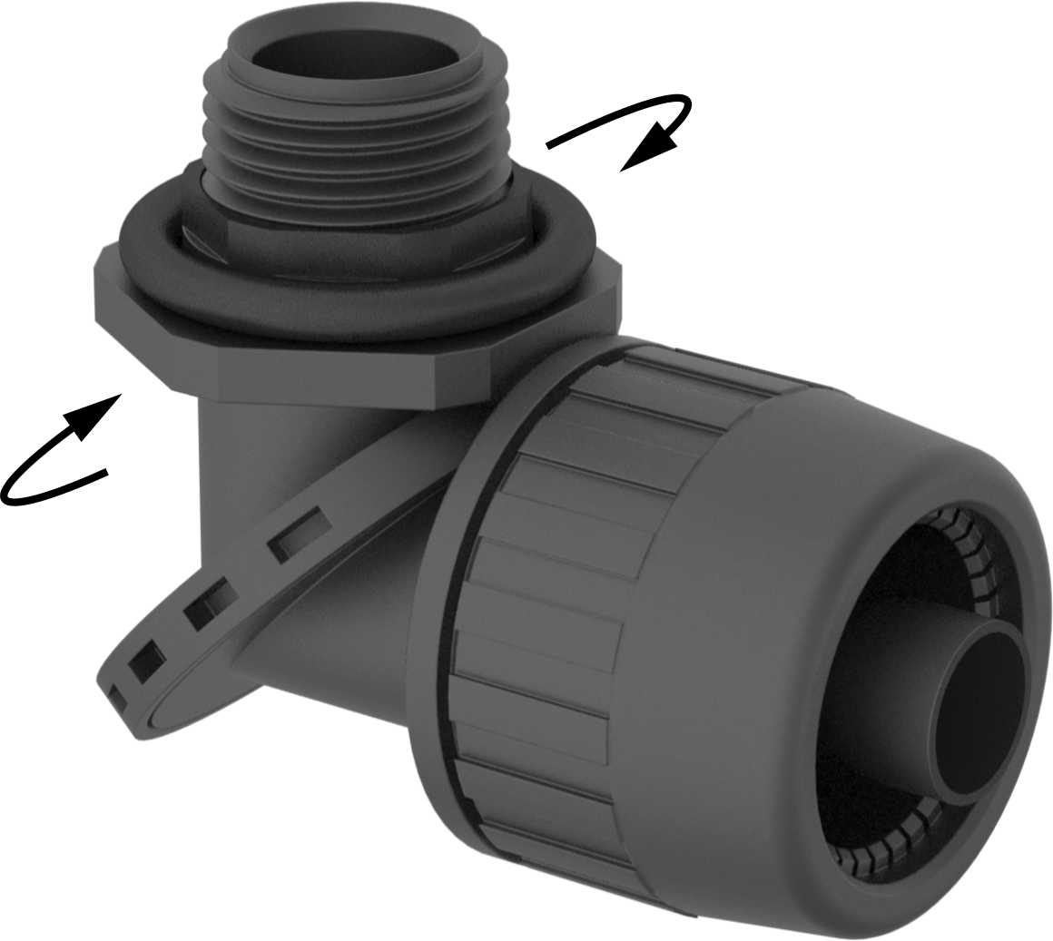 Sıvı Geçirmez Esnek Plastik Kanal Adaptörü, Ayarlanabilir Açılı Dirsek, 3/8 Push-In Dişi x 1/2 NPT Erkek, Siyah