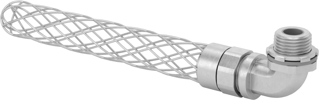 Sıvı Sızdırmaz Esnek Metal Kanal Adaptörü, Ağ Tutamaklı, 90 Derece, 3/8 Anma Ölçüsü Dişi x 1/2 NPT Erkek